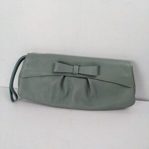Claudia Firenze Leather clutch Sage with strap and bow - wedding prom purse